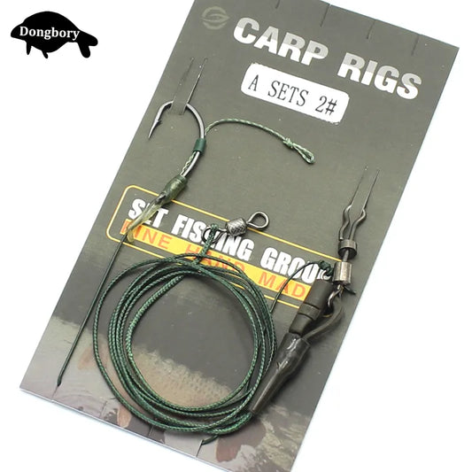 Ready-Tied Carp Fishing Hair Rig Kit with Leadcore, Hooklink, Chod Loop, and Hooks - Camo Green