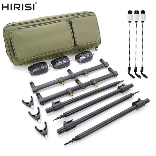 Carp Fishing Set: Alarms, Swingers, Rod Pod Holder, Bank Sticks & Buzz Bars with Bag