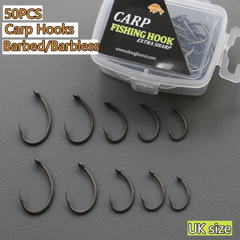 50PCS PTFE Coated High Carbon Steel Carp Fishing Hooks - Barbed and Ba –  Bulletproof Carp USA