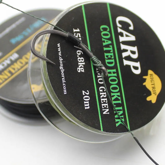 20m/21.9yd Coated Hooklink for Carp Fishing - Green, 8 Strand Braid, 15lb/25lb/35lb